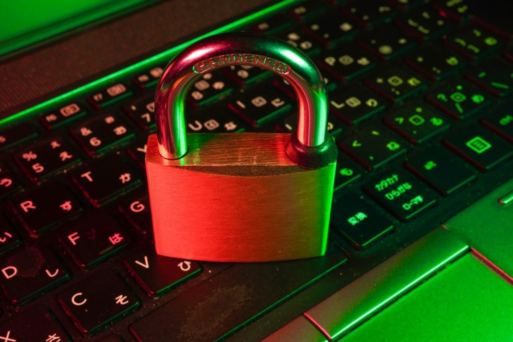 Cybersecurity concept on a laptop screen