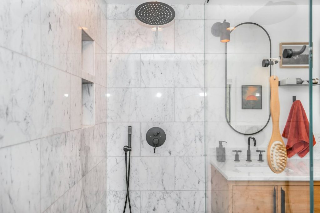 Modern bathroom with shower fixture