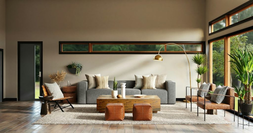 Modern living room with large residential windows